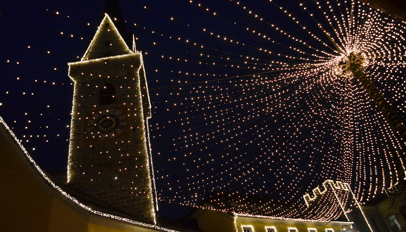 The lights of Bruneck during the Christmas period